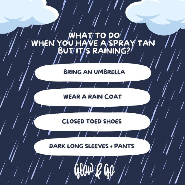 Rainy day outside, bronzed goddess inside. 🌧️➡️✨ 

Don’t forget your umbrella + loose clothes when coming for your tan—because your glow deserves to stay flawless no matter what the weather is doing!