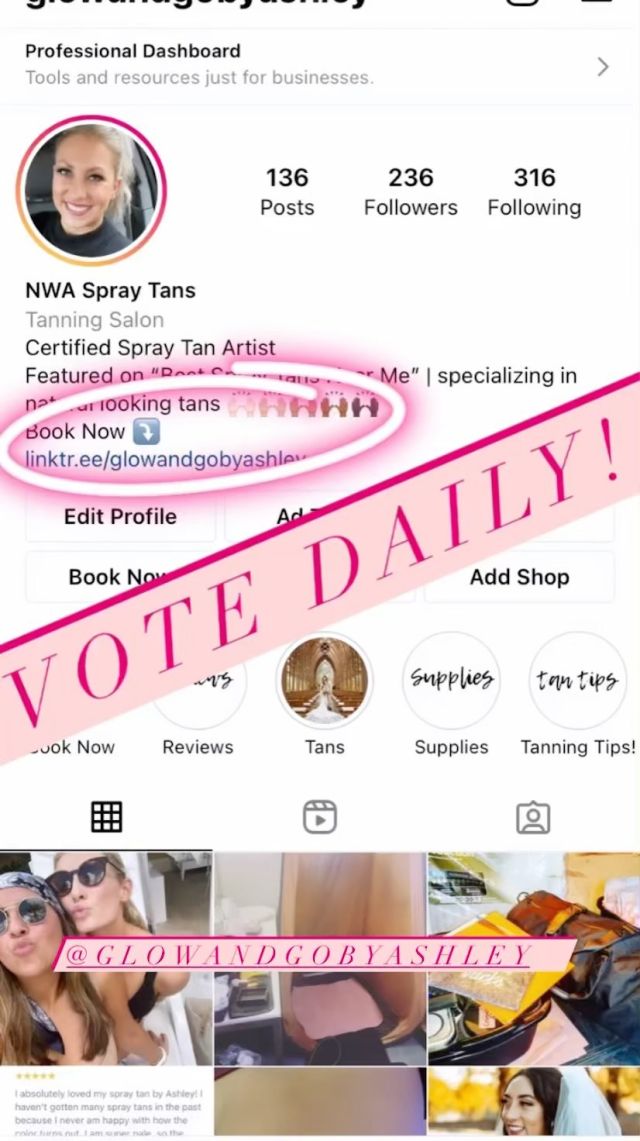 Vote for me for best of nwa! 
#bestofnwa #shopsmallnwa #glowbyashley #glowandgobyashley #nwaspraytan #nwacustomtan #nwaweddings #nwar #supportlocalbusiness #bellavista #downtownbentonville #bentonville #rogers #fayetteville #springdale #southwestmissouri  #nwarkansasweddings #nwatans #glowgetter #bentoncounty #washingtoncounty #mcdonaldcounty #bestspraytansnearme