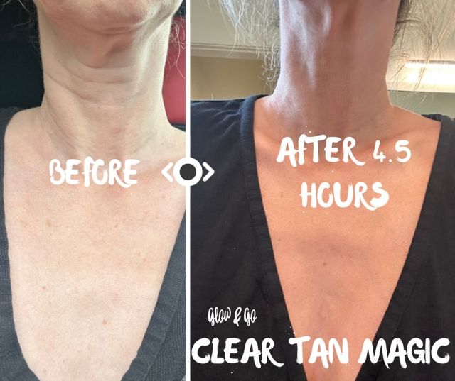 ✨ Glow On the Go – No Bronzer, No Mess ✨ 

This rapid clear tan gives you all the benefits of a fast-developing glow—without any bronzers. It goes on clear (no color transfer, no staining your clothes or sheets!) and lets you rinse in as little as 2–4 hours, depending on your desired depth. Perfect for busy schedules, light-colored outfits, or anyone who wants to tan discreetly and develop a beautiful, natural glow—fast.